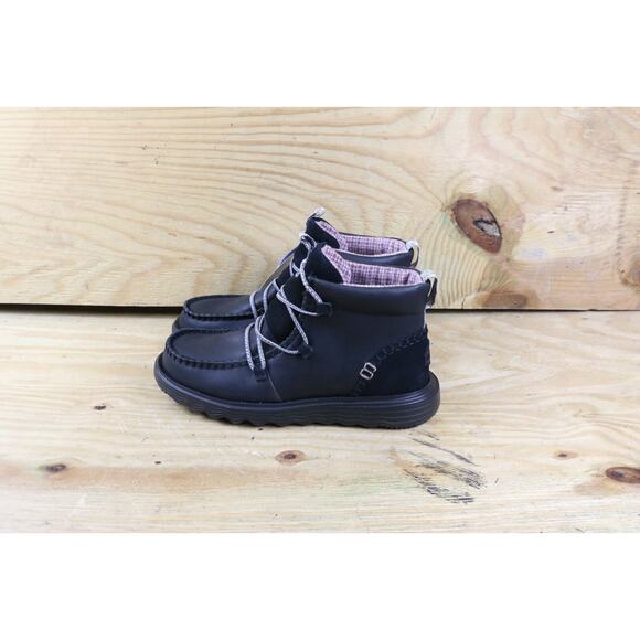 New Hey Dude Boots Womens 10 Black Leather Reyes Ankle Chukka Lace Up - Picture 1 of 6